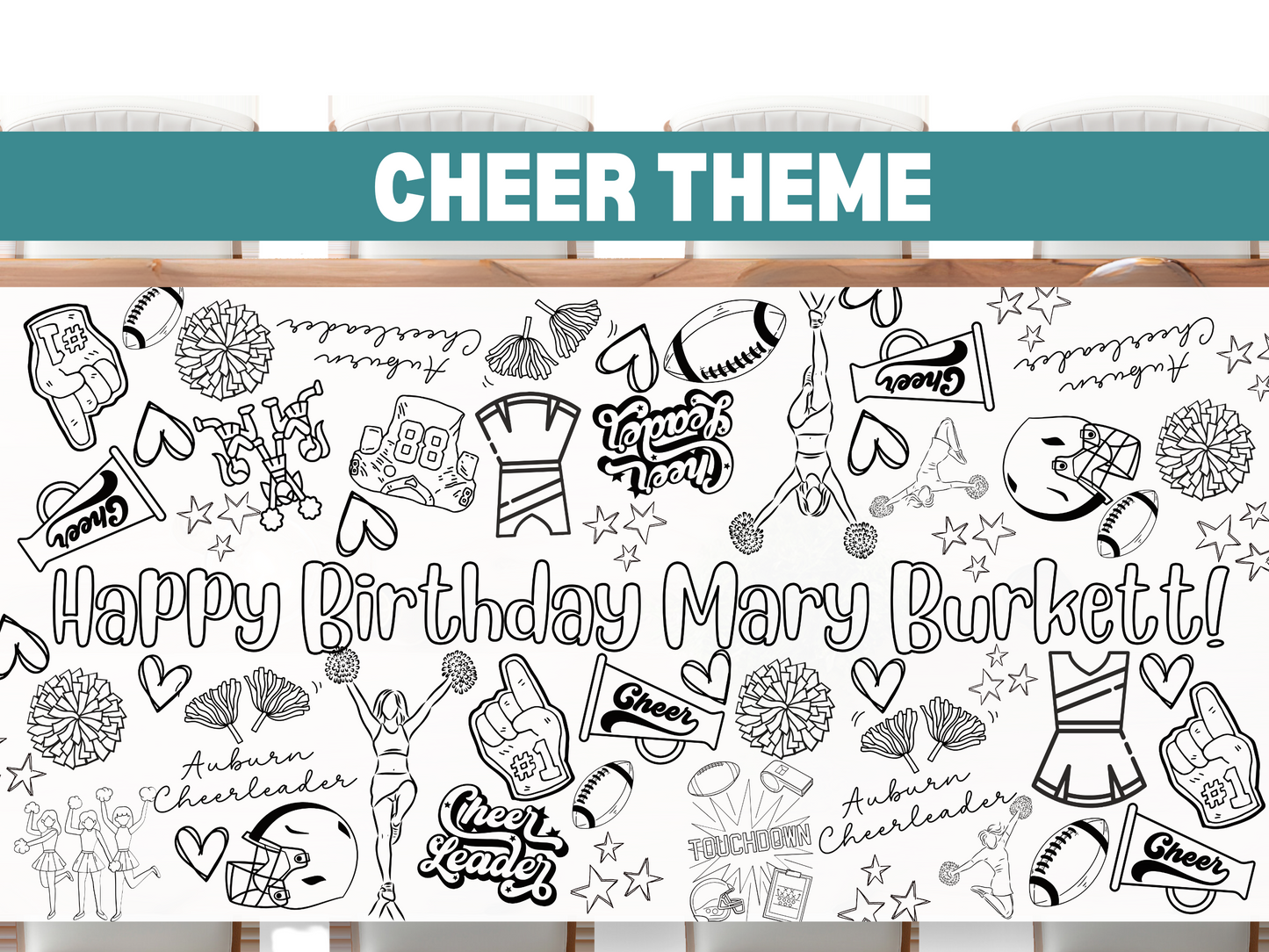 Personalized Cheer Theme Coloring Banner Birthday Cheerleader