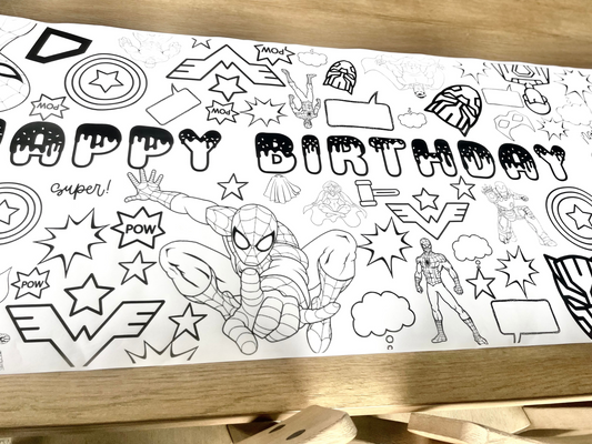 Super Hero Theme 6ft Birthday Coloring Banner Tablecloth