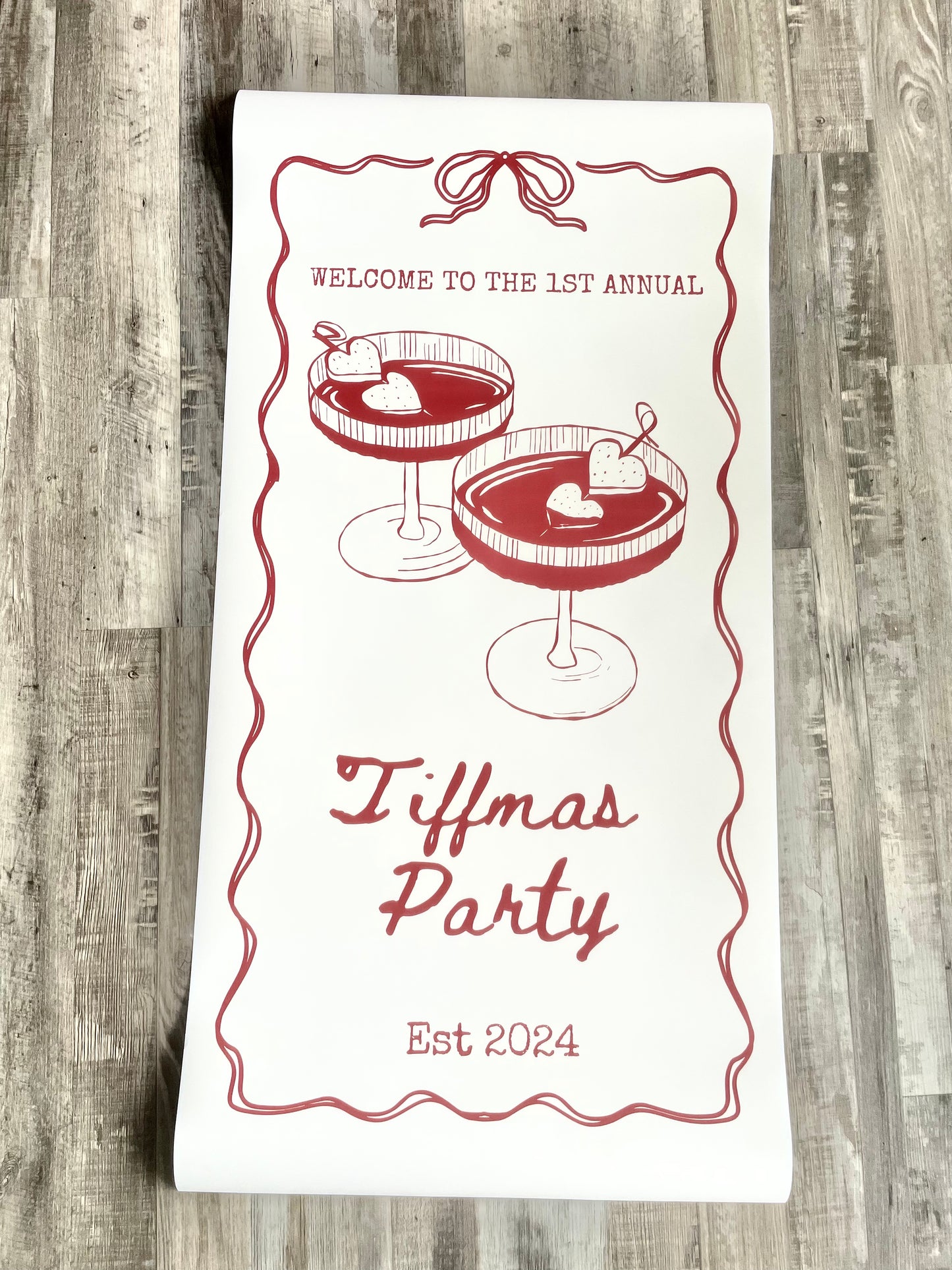 Wavy Red Custom Christmas Party Banner