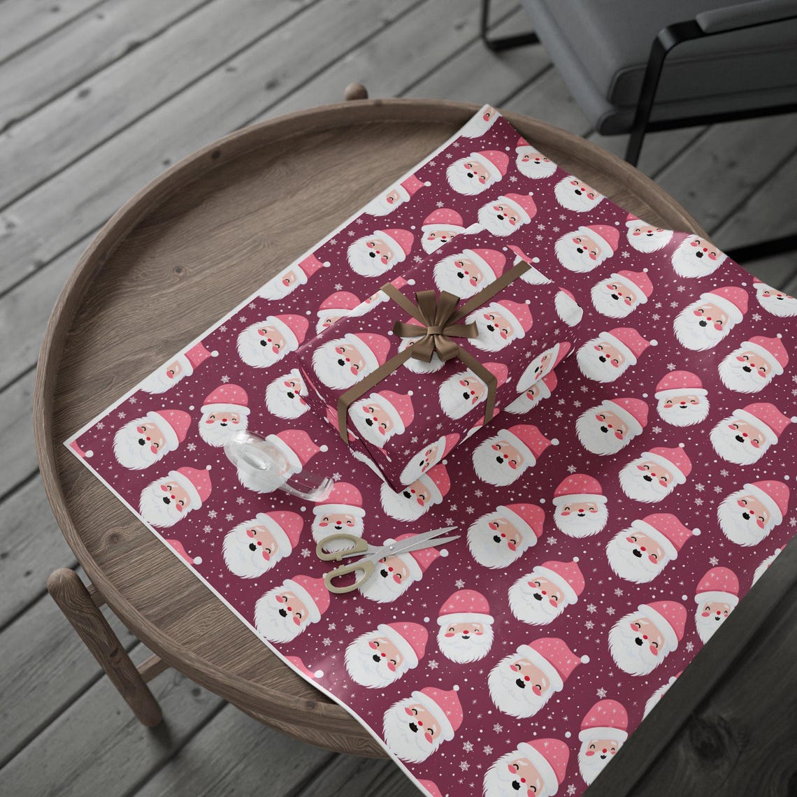 Happy Santa Cute Pink Gift Wrap