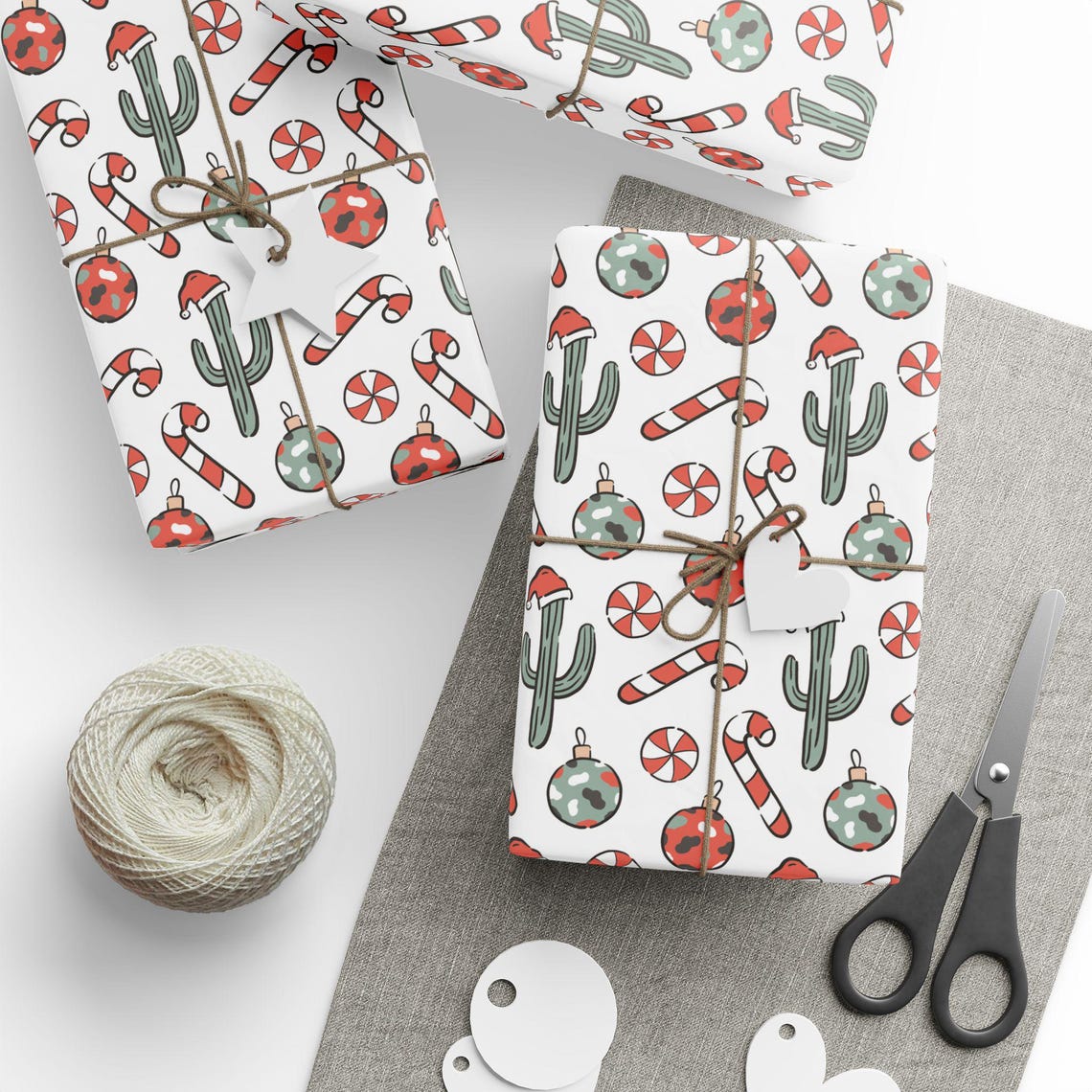 Cactus Candy Cane Western Gift Wrap