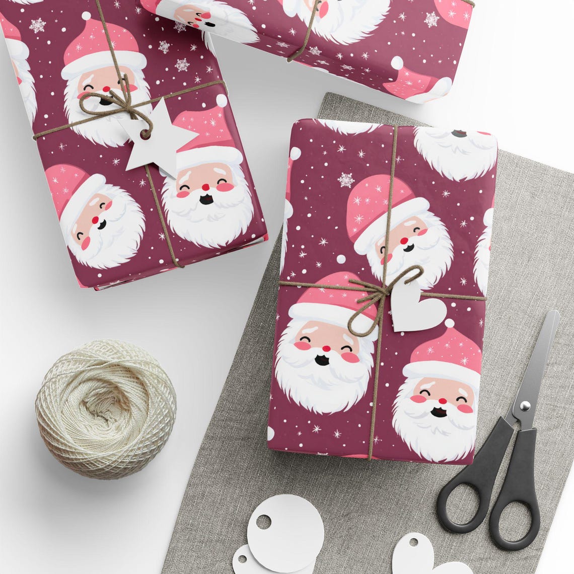 Happy Santa Cute Pink Gift Wrap