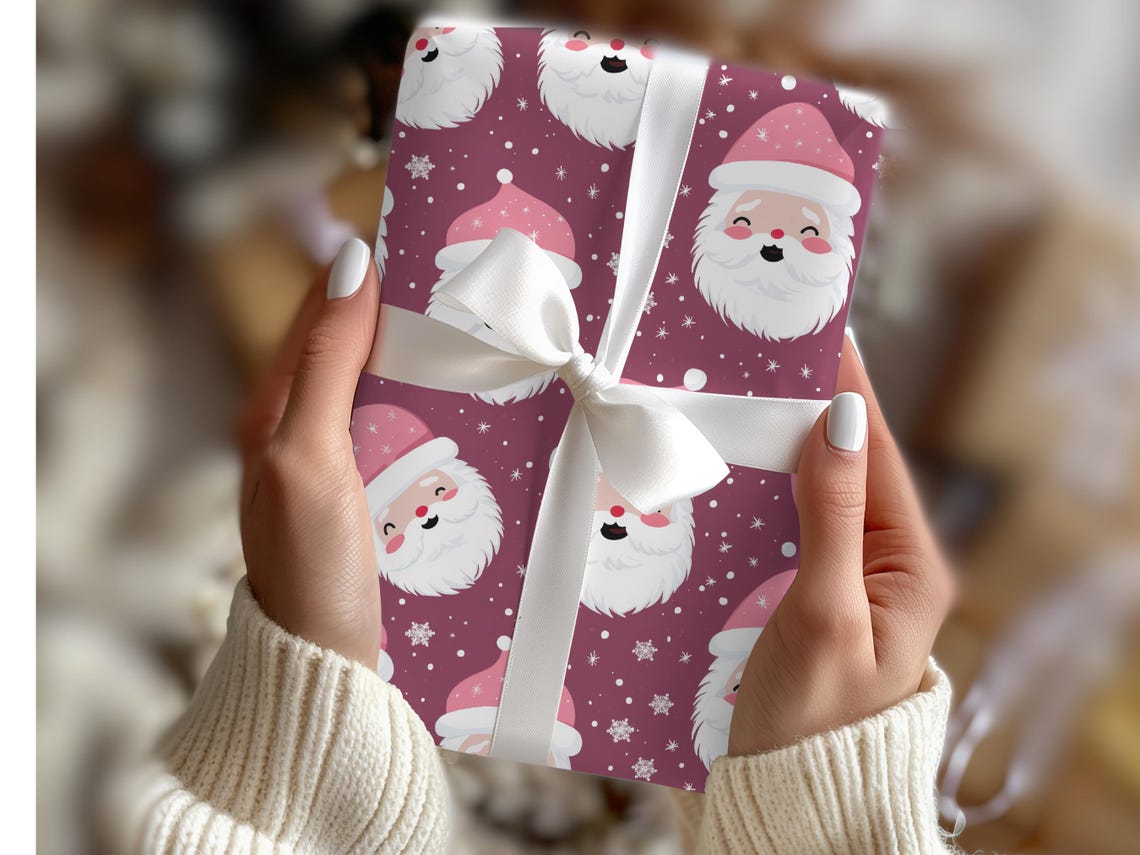 Happy Santa Cute Pink Gift Wrap