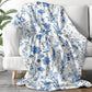 Toile De Jouy Plush Blanket - Vintage Floral Blue Pattern Throw Blanket