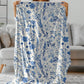 Toile De Jouy Plush Blanket - Vintage Floral Blue Pattern Throw Blanket