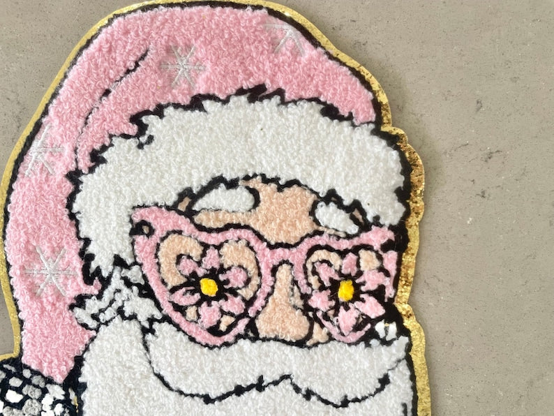 Retro Santa Patch with Pink Hat - Cute Christmas Iron-On Patch for Jackets & Bags