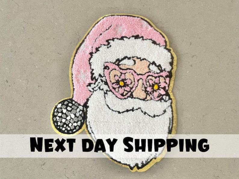 Retro Santa Patch with Pink Hat - Cute Christmas Iron-On Patch for Jackets & Bags