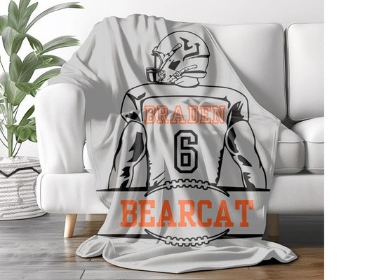 Personalized Football Player Blanket – Custom Name, Number, and Team Colors - Sports Gift for Boys