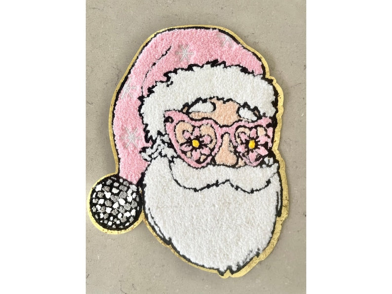 Retro Santa Patch with Pink Hat - Cute Christmas Iron-On Patch for Jackets & Bags