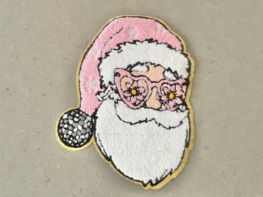 Retro Santa Patch with Pink Hat - Cute Christmas Iron-On Patch for Jackets & Bags