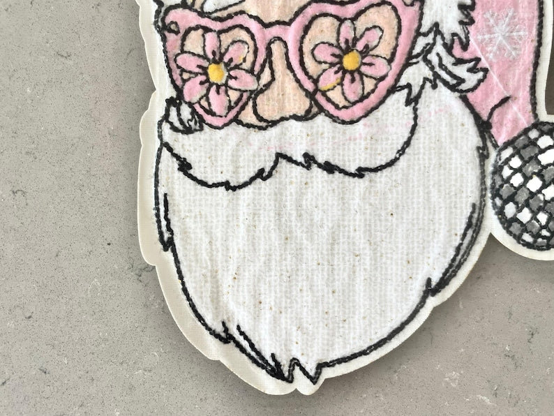 Retro Santa Patch with Pink Hat - Cute Christmas Iron-On Patch for Jackets & Bags