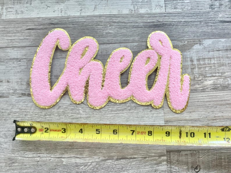 Large CHEER Ready to Press Patches Iron on For Clothing Chenille Patch DIY Applique Patch Gold Edge Patch Pink Letter Bag Coat Craft Trucker