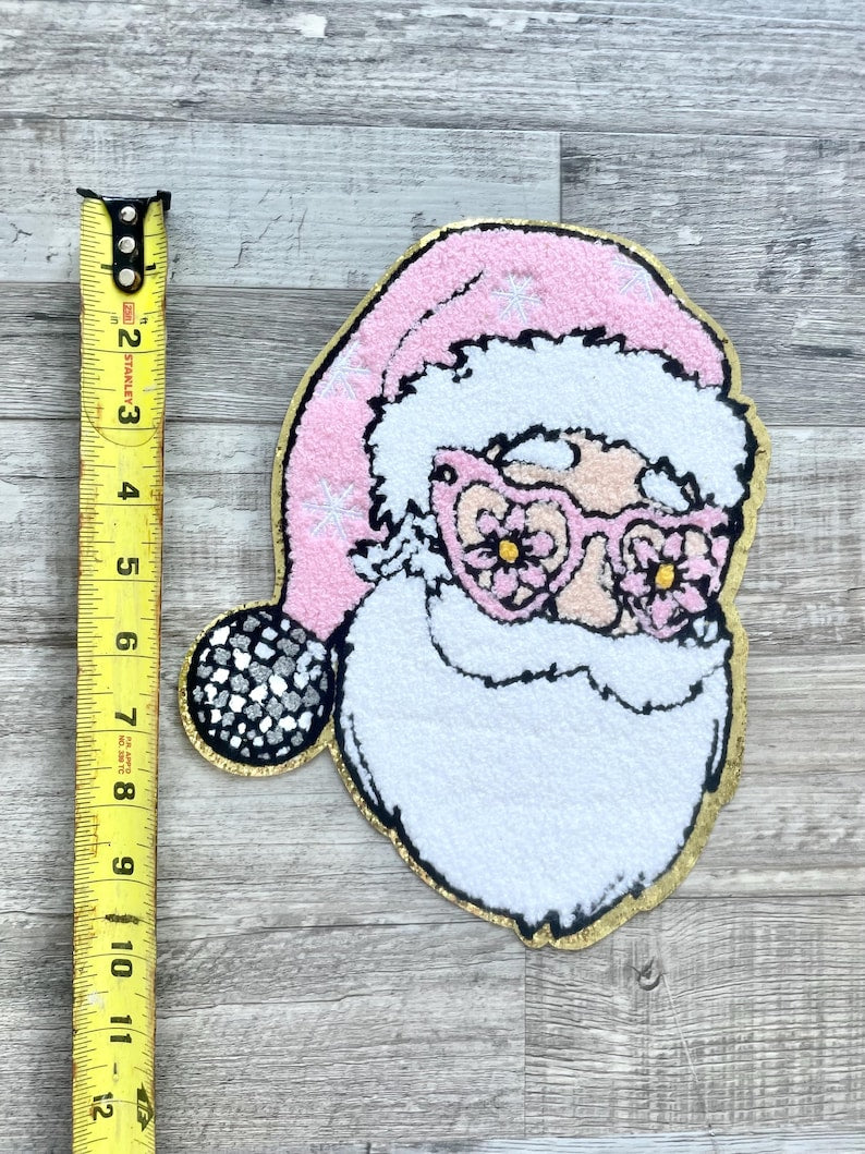 Retro Santa Patch with Pink Hat - Cute Christmas Iron-On Patch for Jackets & Bags