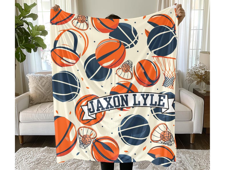 Personalized Basketball Team Player Name Blanket – Custom Sports Blanket for Boys – Plush Minky Christmas Gift