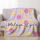 Personalized Girl’s Name Blanket – Customized Smiley Minky Blanket – Ideal Gift for Kids & Teens – Retro & Modern Design