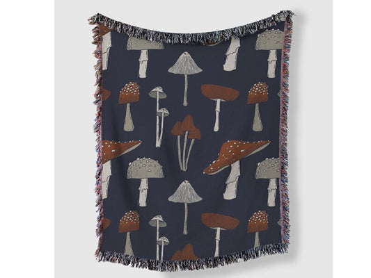 Dark Mushroom Pattern Throw Blanket