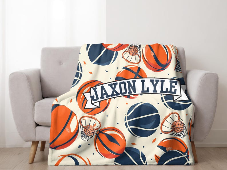 Personalized Basketball Team Player Name Blanket – Custom Sports Blanket for Boys – Plush Minky Christmas Gift