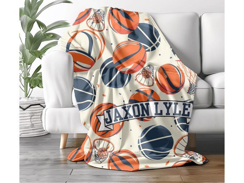 Personalized Basketball Team Player Name Blanket – Custom Sports Blanket for Boys – Plush Minky Christmas Gift