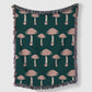 Woven Mushroom Pattern Throw Blanket – Green and Pink Fringe Woven Blanket for Home Decor - 100% Cotton with Toadstool