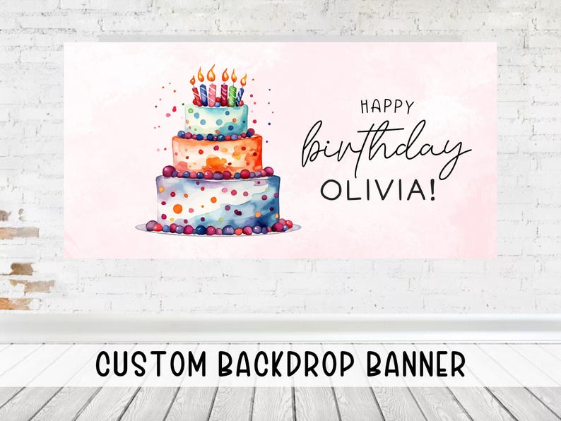 Modern Winter Birthday Party Backdrop - Custom Banner for Girl’s Pink Balloon & Cake Themed Event