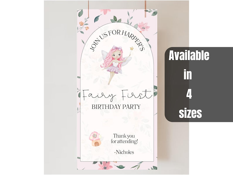 Fairy Whimsical Birthday Custom Name Backdrop Banner