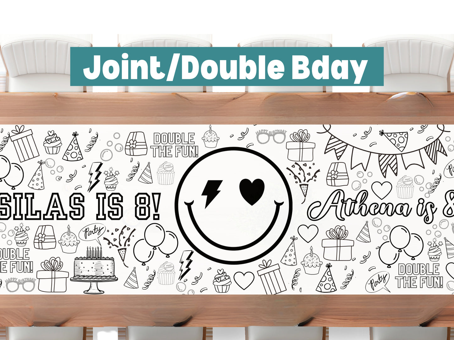 Joint Birthday Party Twins Coloring Banner