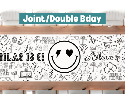 Joint Birthday Party Twins Coloring Banner