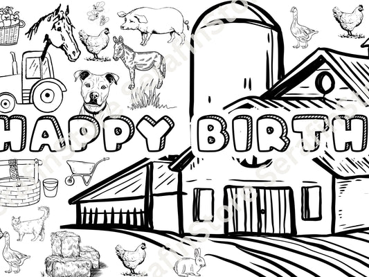 Barn Animal Theme Coloring Banner