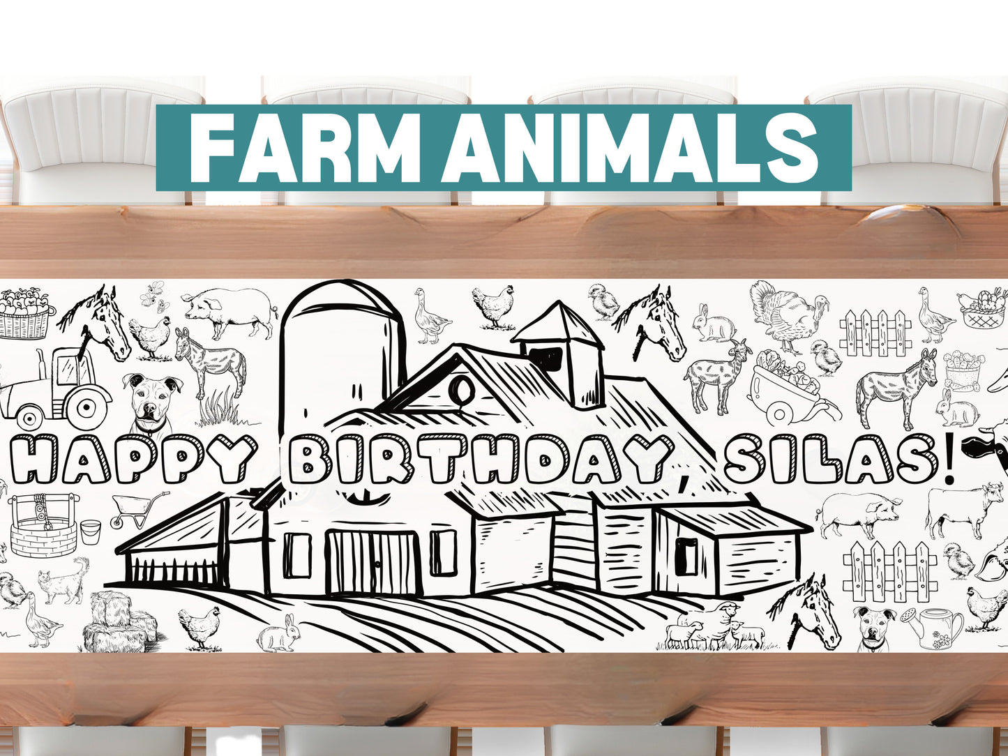 Barn Animal Theme Coloring Banner