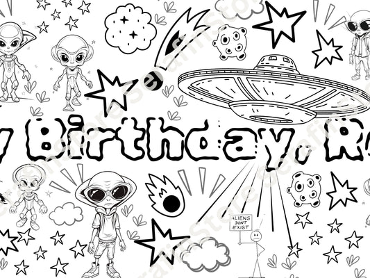 UFO Alien Outer Space Coloring Banner